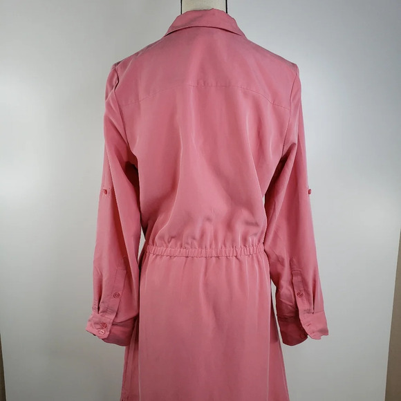 Soft Surroundings Peach/Coral Front Button Up Shirt Dress Roll Tab Sleeves Sz M. - Picture 9 of 14